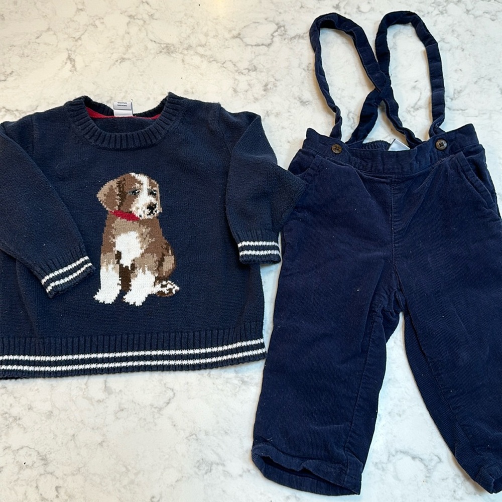 Janie & Jack 6-12m bundle pants & dog sweater